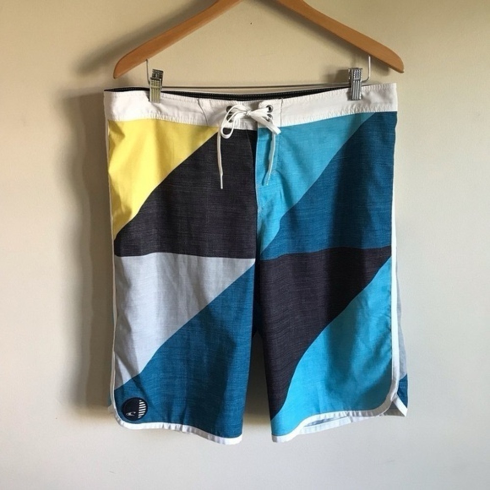 ONeill Hybrid Board Swim Shorts Blue Yellow White Size 34